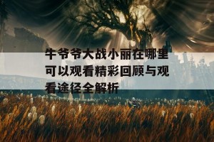 牛爷爷大战小丽在哪里可以观看精彩回顾与观看途径全解析