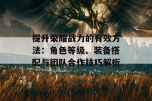 提升荣耀战力的有效方法：角色等级、装备搭配与团队合作技巧解析