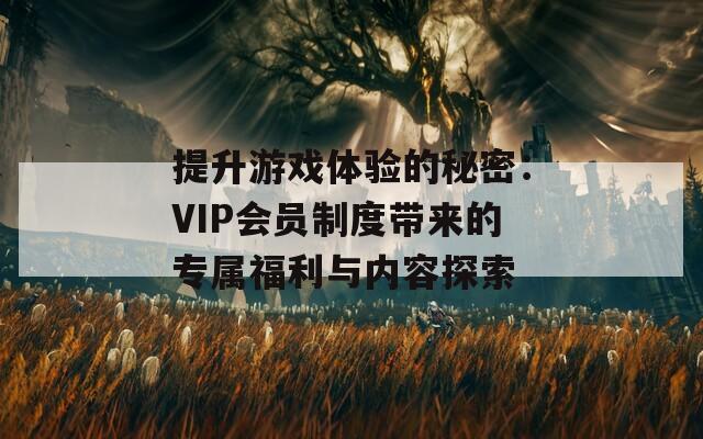 提升游戏体验的秘密：VIP会员制度带来的专属福利与内容探索